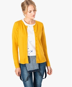 GEMO Gilet pour femme boutonné sur lavant avec col rond Jaune