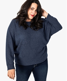 GEMO Pull femme loose à manches chauve-souris en maille côtelée bleu standard