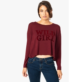 GEMO Tee-shirt femme large et court en maille tricotée Rouge