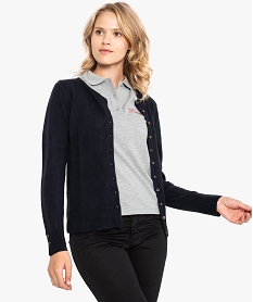 GEMO Gilet pour femme boutonné sur lavant avec col rond Bleu