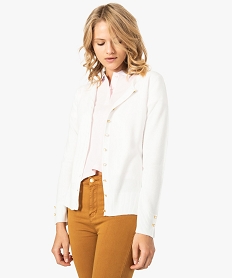 GEMO Gilet pour femme boutonné sur lavant avec col rond blanc standard
