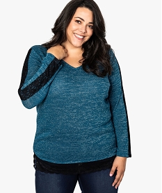 GEMO Pull femme pailleté avec empiècements dentelle vert vif