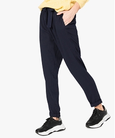 GEMO Pantalon carotte femme en crêpe à taille élastiquée Bleu