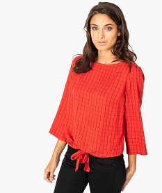 blouse femme a carreaux manches 34 et nœud devant imprime8320901_1