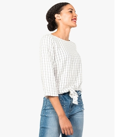 GEMO Blouse femme à carreaux manches 34 et nœud devant Imprimé