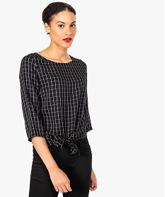 blouse femme a carreaux manches 34 et nœud devant imprime8321101_1