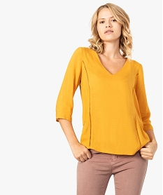 blouse unie avec liseres ajoures pour femme jaune8321401_1