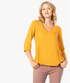 GEMO Blouse unie avec liserés ajourés pour femme Jaune