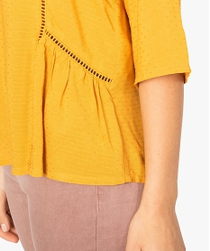 blouse unie avec liseres ajoures pour femme jaune8321401_2