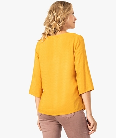 blouse unie avec liseres ajoures pour femme jaune8321401_3