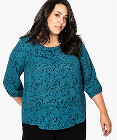 GEMO Blouse femme imprimée manches 34 avec fronces marron chine
