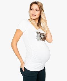 GEMO Tee-shirt de grossesse avec motif sequins sur lavant Blanc