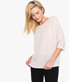 GEMO Pull ajouré pour femme avec fil pailleté Rose