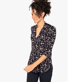 GEMO Tee-shirt femme fluide imprimé à manches longues et col V orange vif
