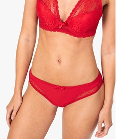 GEMO Tanga uni microfibre et dentelle Rouge