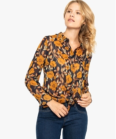 GEMO Chemise vaporeuse pour femme à motifs fleuris orange vif