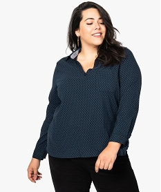 GEMO Blouse femme en stretch à motifs Bleu