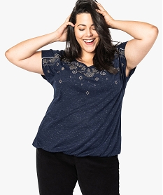 GEMO Blouse femme à taille élastiquée avec strass et lurex Bleu