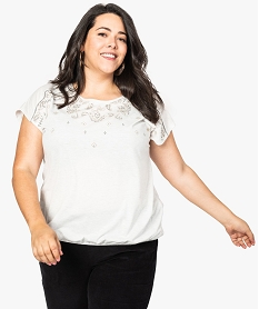 GEMO Blouse femme à taille élastiquée avec strass et lurex Beige