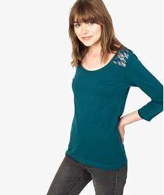 GEMO Tee-shirt grand col rond manches 34 et dos dentelle vert standard