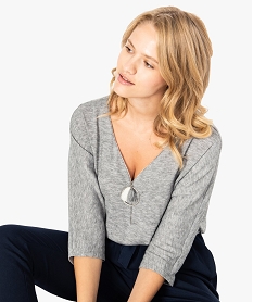 GEMO Pull pour femme avec manches chauve-souris et col zippé Gris
