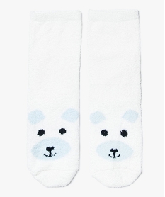 GEMO Chaussettes en maille peluche à motif nounours pour femme blanc chine