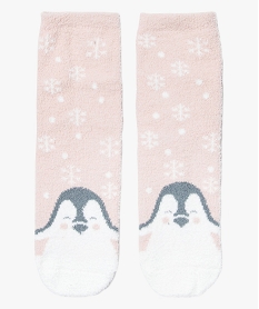 chaussettes en maille peluche avec motif pingouin pour femme rose8333701_1