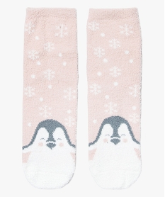 GEMO Chaussettes en maille peluche avec motif pingouin pour femme rose standard