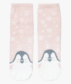 GEMO Chaussettes en maille peluche avec motif pingouin pour femme Rose