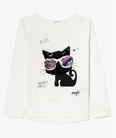 GEMO Tee-shirt à manches longues fille avec motif à sequins sur lavant Beige