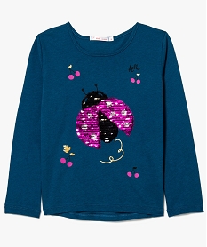 GEMO Tee-shirt à manches longues fille avec motif à sequins sur lavant Bleu