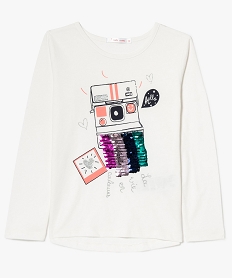 GEMO Tee-shirt à manches longues fille avec motif à sequins sur lavant Beige