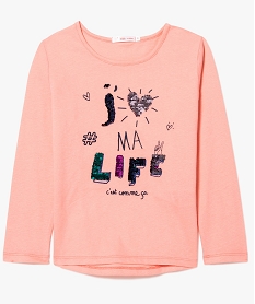 GEMO Tee-shirt à manches longues fille avec motif à sequins sur lavant Rose