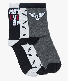 GEMO Chaussettes à motifs fantaisie garçon (lot de 3) Noir