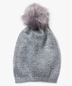 bonnet pour femme avec strass et pompon gris8336801_1