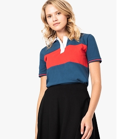 GEMO Polo tricolore à manches courtes pour femme Bleu