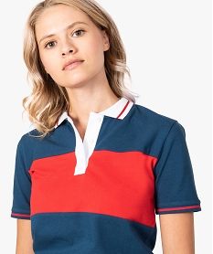 polo tricolore a manches courtes pour femme bleu tee-shirts tops et debardeurs8340001_2