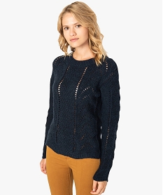 GEMO Pull ajouré pour femme avec col rond Bleu