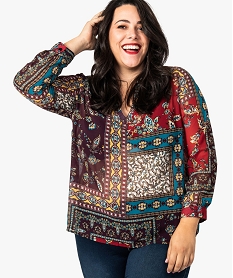 GEMO Blouse femme à manches longues en voile imprimé kaki fonce
