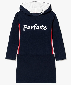 GEMO Robe à capuche fille avec bandes tricolores sur les côtés Bleu