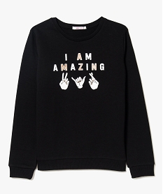 GEMO Sweat fille en molleton avec inscription glitter noir vif