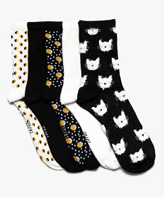 GEMO Chaussettes hautes à motifs pour femme (lot de 5) Noir