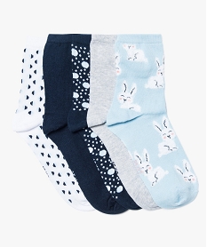 GEMO Chaussettes hautes à motifs pour femme (lot de 5) Bleu