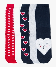 GEMO Chaussettes hautes à motifs pour femme (lot de 5) Rouge