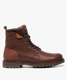 GEMO Bottines homme dessus cuir à semelle crantée et doublure marron vif