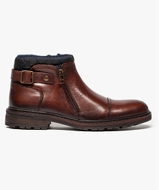 GEMO Boots homme avec dessus cuir doublure polaire et col matelassé marron vif