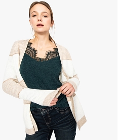 GEMO Gilet femme bicolore porté ouvert avec touches pailletées blanc standard