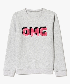 GEMO Sweat fille en molleton épais avec motif en strass bicolores Gris