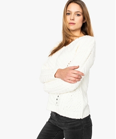 GEMO Pull femme en grosse maille à col V avec petits clous métalliques Jaune