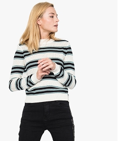 GEMO Pull rayé ajouré pour femme blanc chine